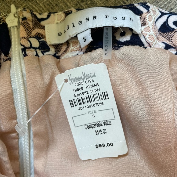 NWT Endless Rose Strapless Navy/Pink Lace Pattern Floral Dress. Size Small. - Picture 7 of 8